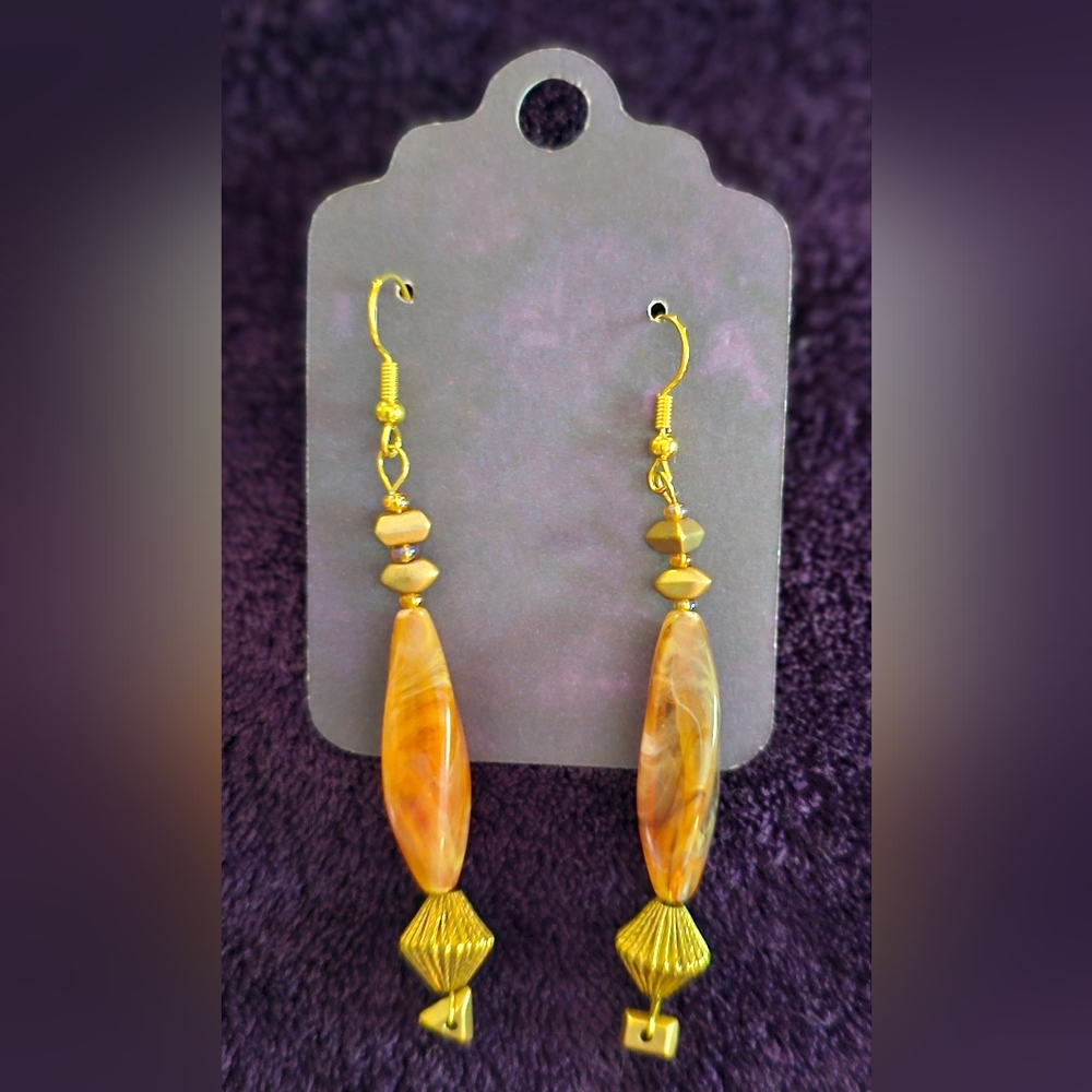 Chic Gold and Tan Dangle Earrings